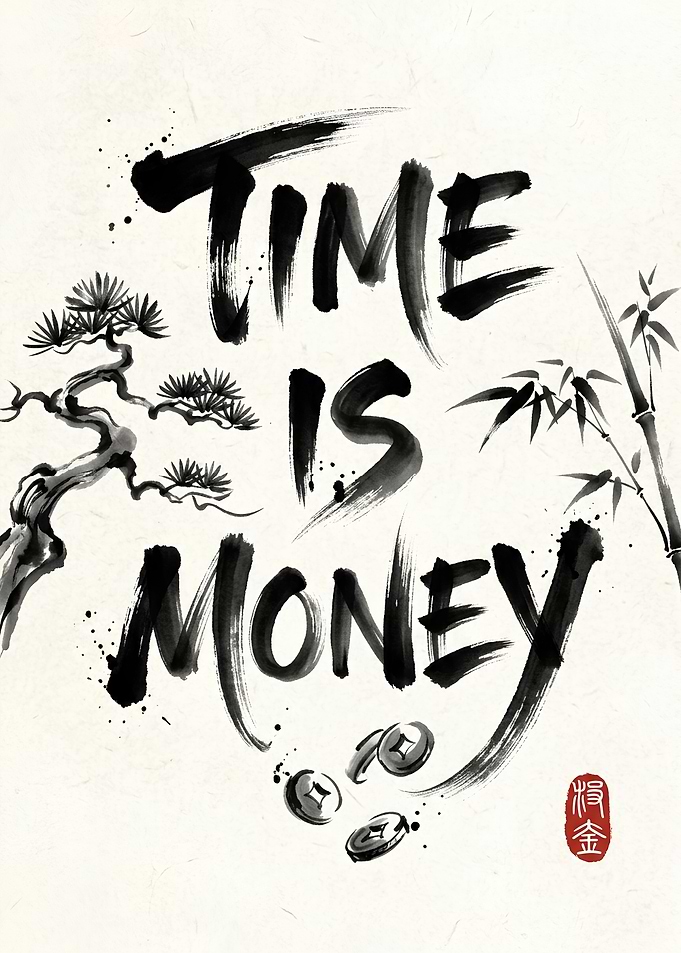 Time Is Money Ink Calligraphy Art