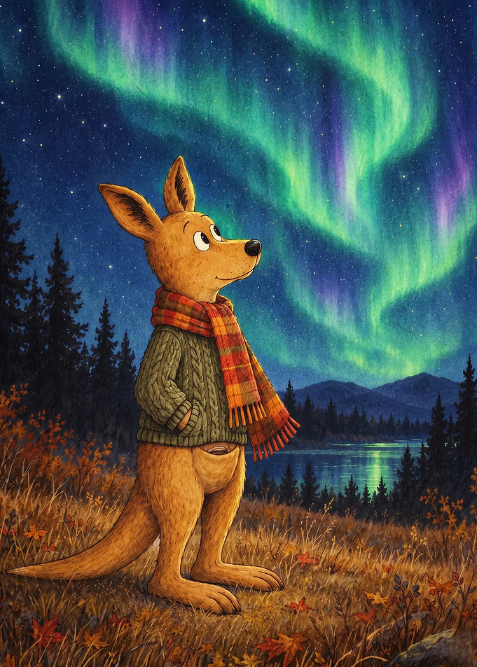 Kangaroo Northern Lights Poster