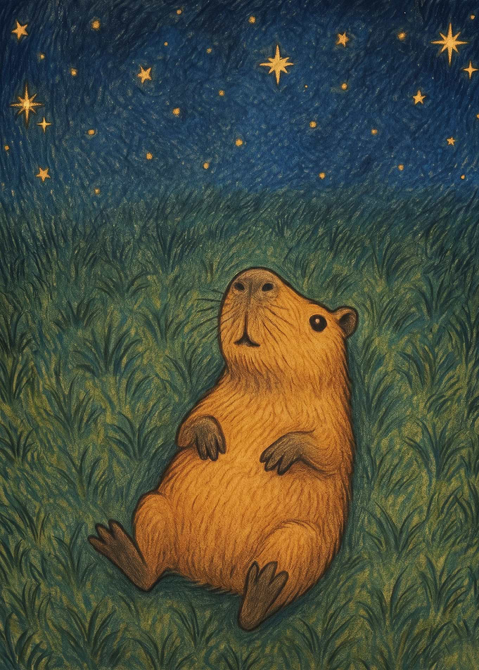 Capybara Stargazing Cosmic Art