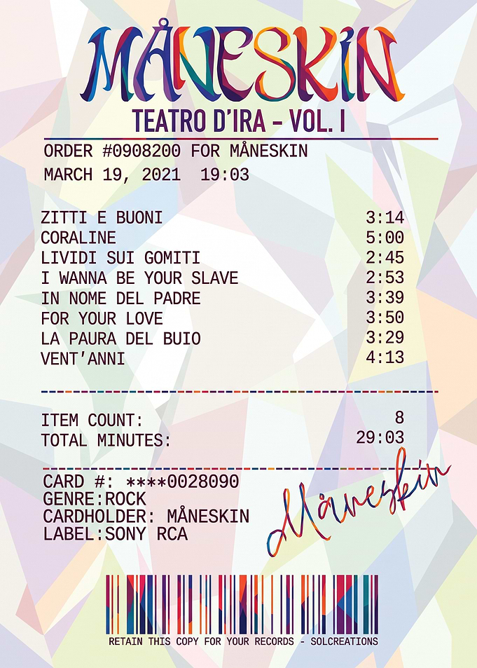 Måneskin Teatro d'Ira Album Receipt Art
