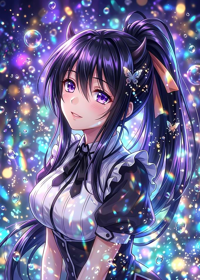 Anime Girl with Horns and Bubbles