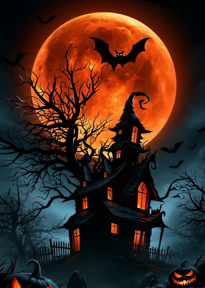 Spooky Haunted House Under Blood Moon