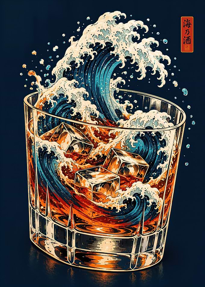 Great Wave Whiskey Glass Art