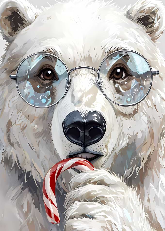 Polar Bear Wearing Glasses with Candy