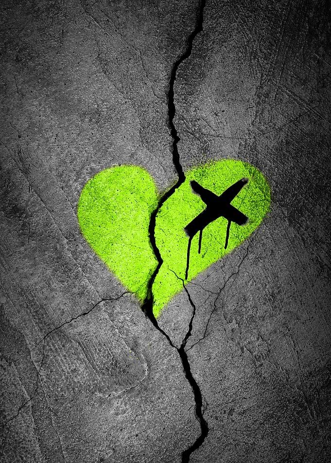 Broken Lime Green Heart Graffiti
