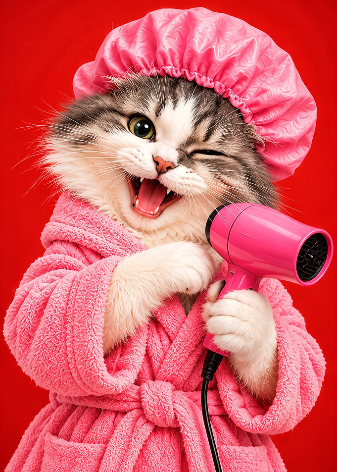 Cute Cat Wearing Pink Bathrobe