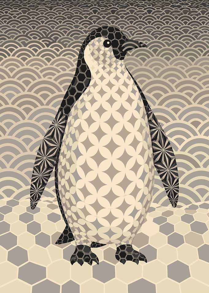 Emperor Penguin in Japanese Wagara Patterns