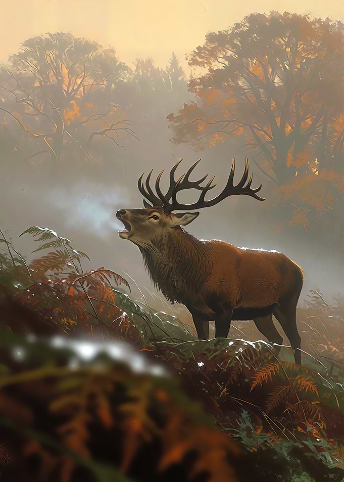 Majestic Stag Bellowing in Autumn Forest