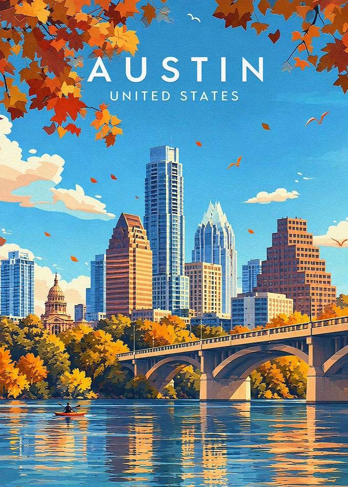 Austin Texas Skyline Travel Poster