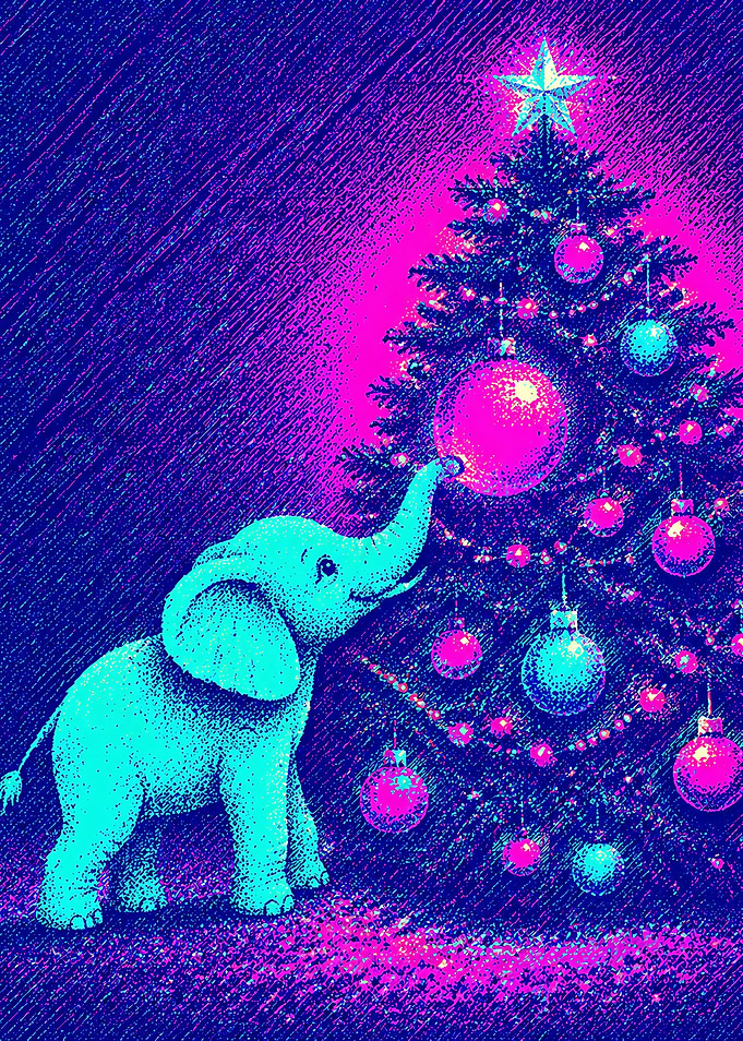 Cute Elephant Decorating Christmas Tree