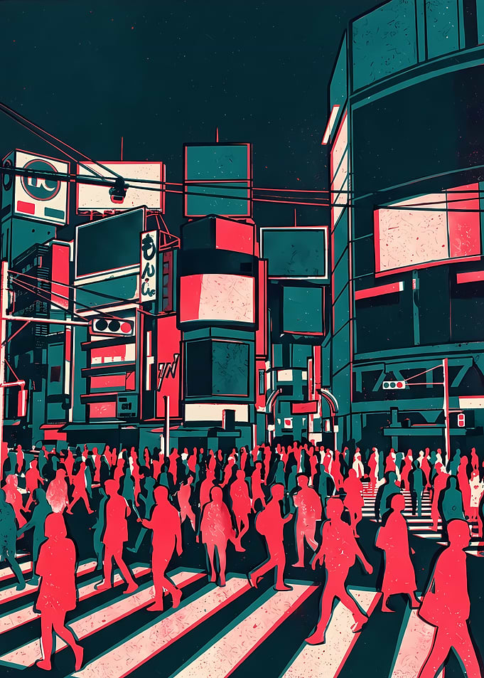 Shibuya Crossing Neon Cityscape
