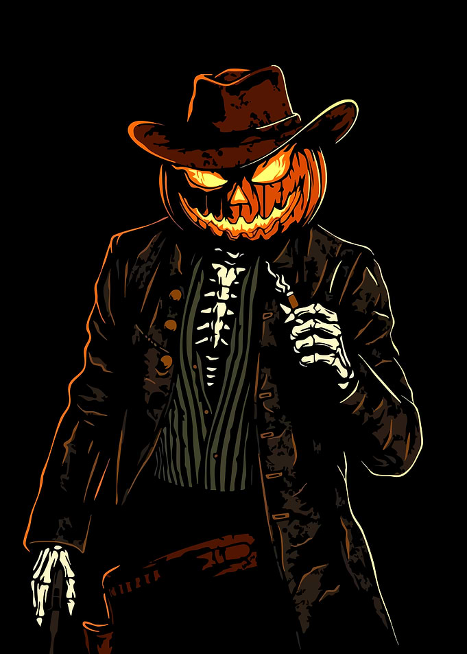Pumpkin Head Cowboy Skeleton