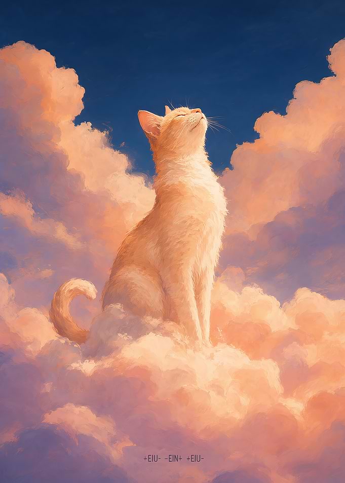 Ginger Cat Sitting on Clouds