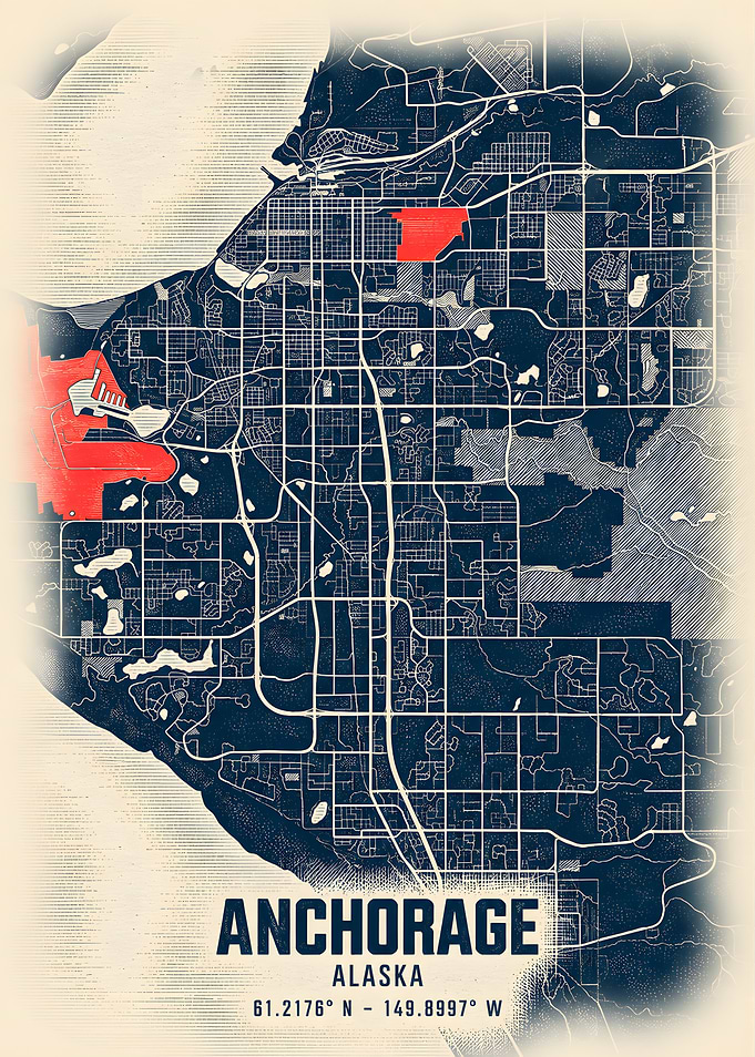 Anchorage Alaska Cartography Art