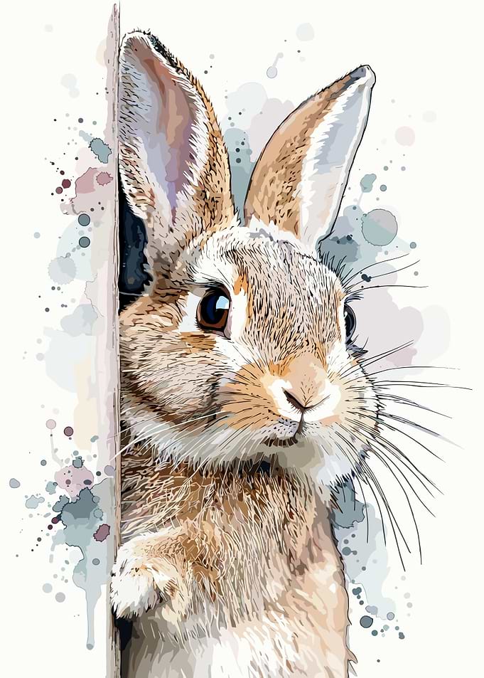 Watercolor Style Peeking Bunny Portrait