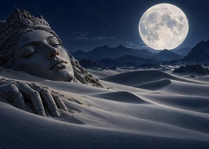 Giant Statue Buried in Desert Sands
