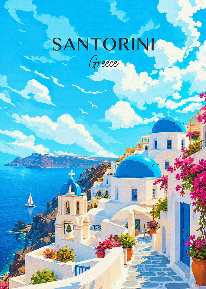 Santorini Greece Travel Poster