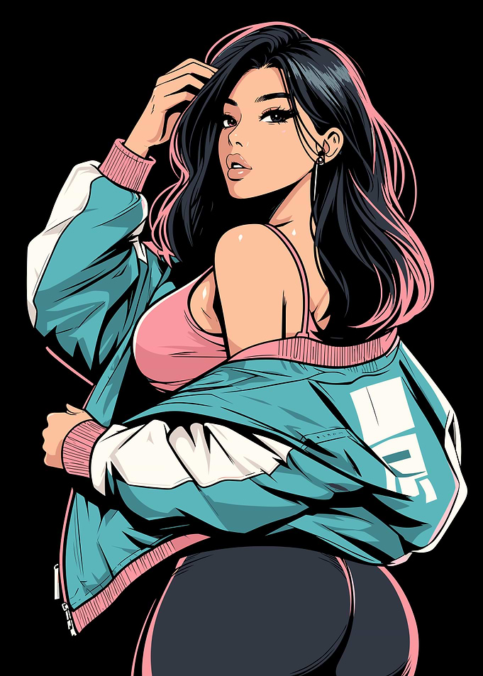 Stylish Anime Girl in Bomber Jacket