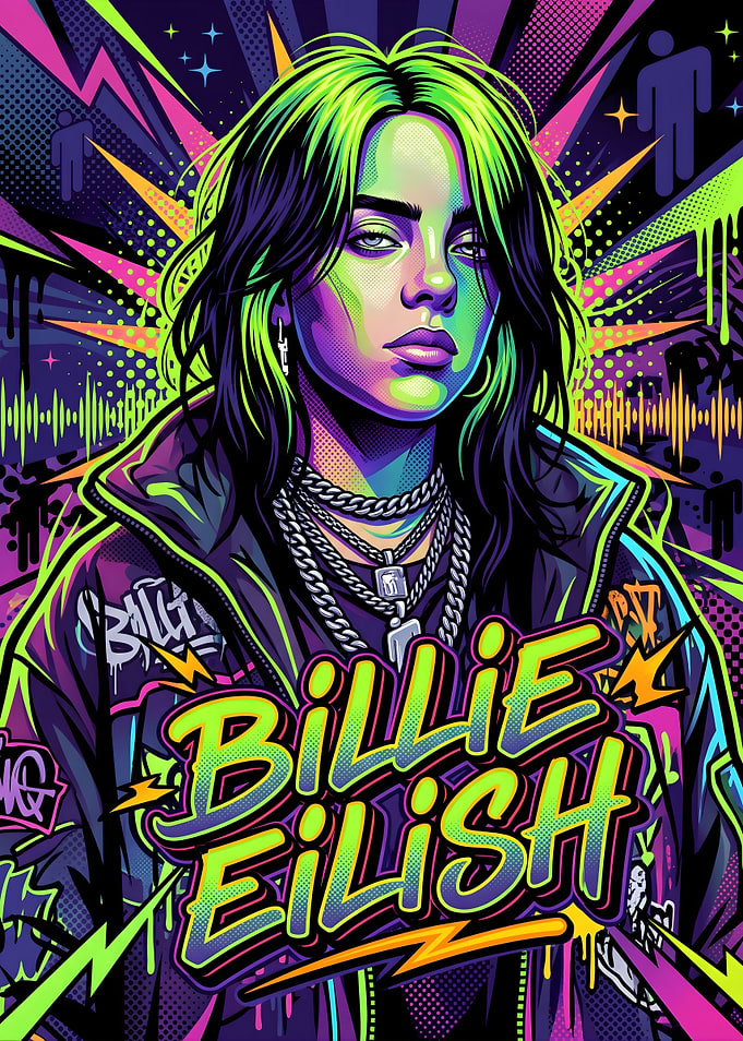 Billie Eilish Neon Pop Art Portrait