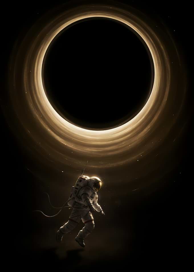 Astronaut Floating Near a Black Hole