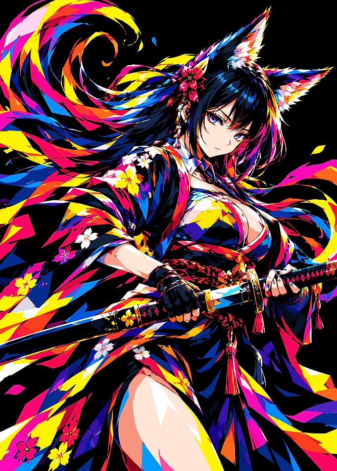 Vibrant Anime Fox Girl Samurai
