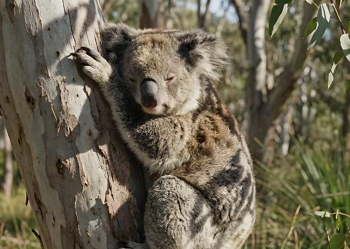 Koala Sleeping on Eucalyptus Tree