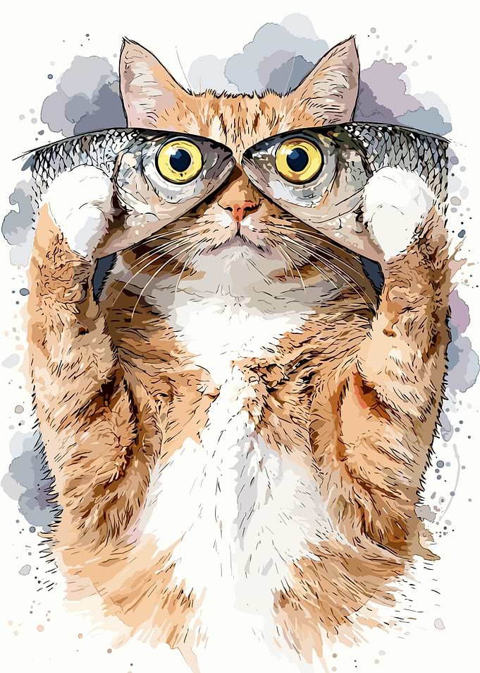 Funny Cat Holding Fish Over Eyes