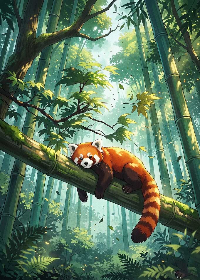 Red Panda Bamboo Forest Anime Art