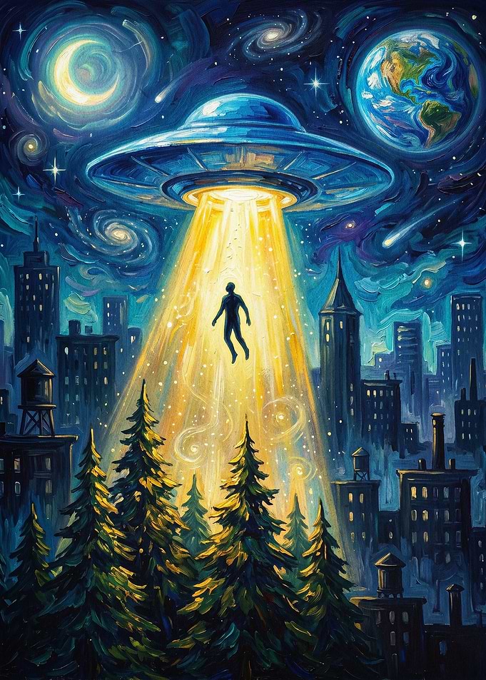 UFO Abduction Starry Night Art