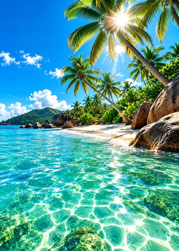 Tropical Beach Paradise with Palm Trees