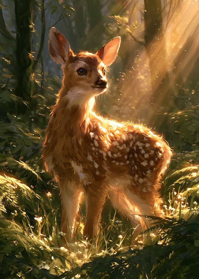 Fawn in Golden Forest Sunlight