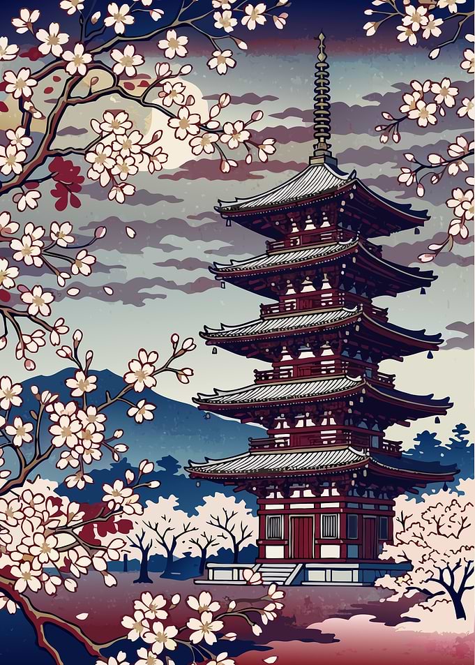 Sakura at Dawn – Five-Story Pagoda in Bloom