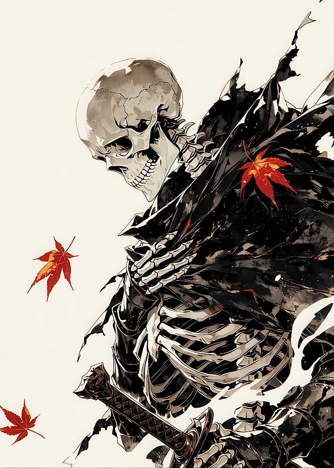 Skeleton Warrior with Autumn Leaves