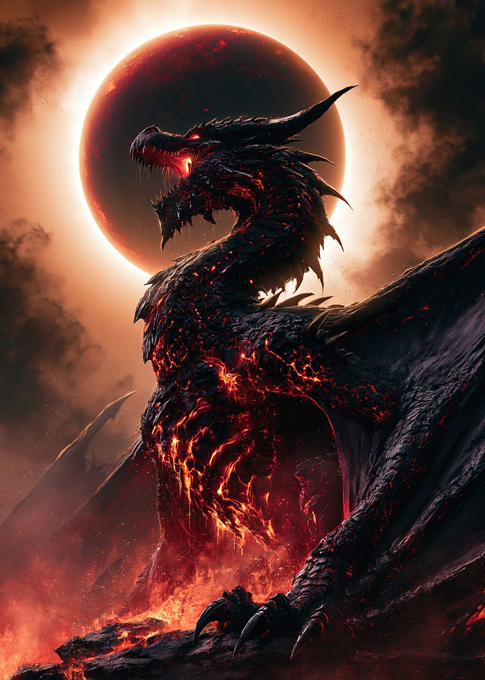 Black Lava Dragon Under Eclipse