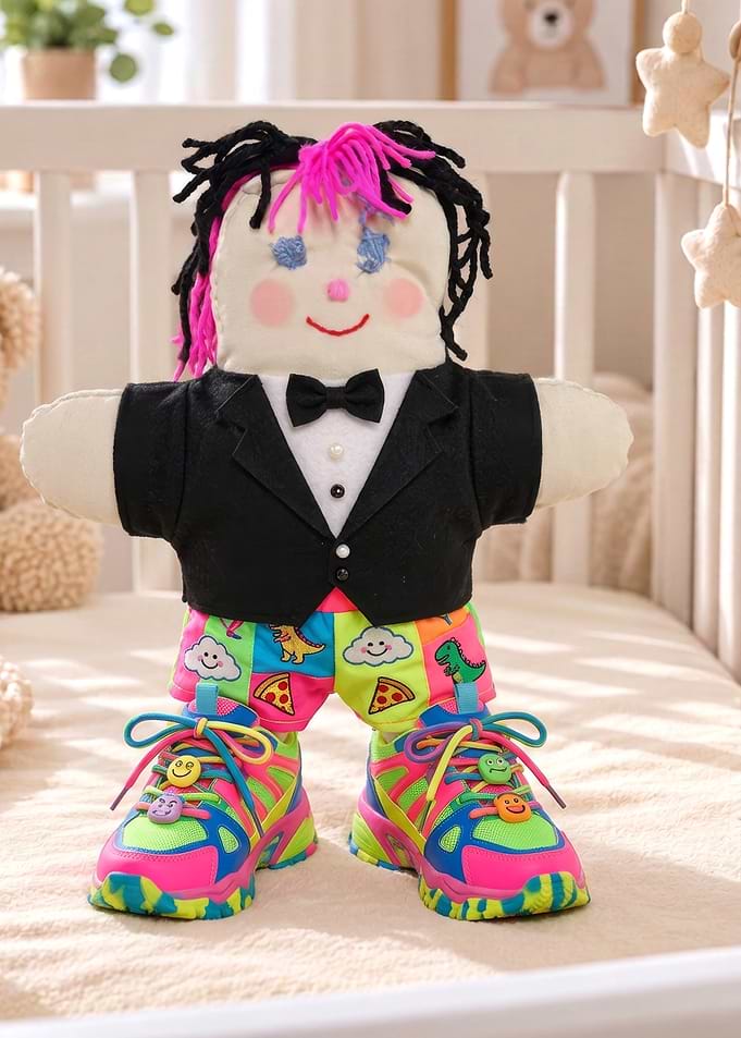 Quirky Rag Doll in Neon Sneakers