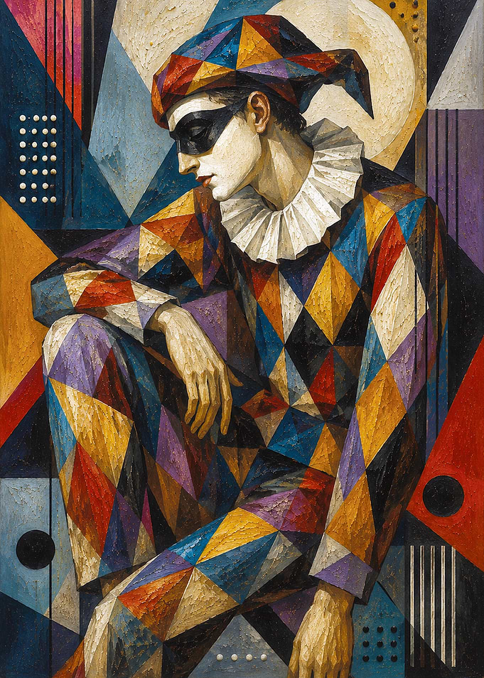 Cubist Harlequin Portrait Painting