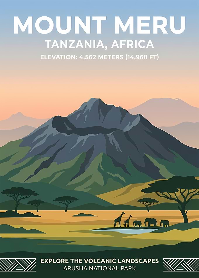 Mount Meru Tanzania Travel Poster