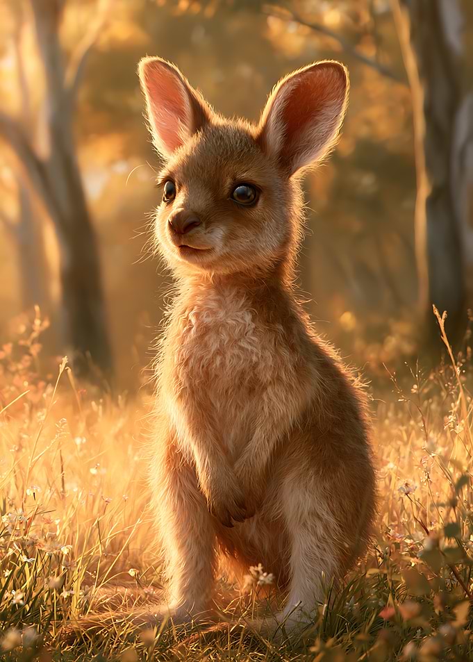 Adorable Baby Kangaroo in Golden Sunlight