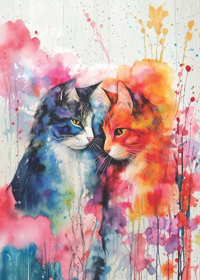 Watercolor Cats Portrait