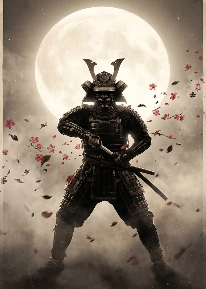 Samurai Warrior Under Full Moon