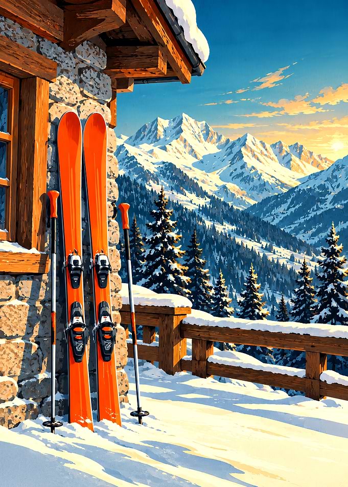 Orange Skis at Mountain Chalet