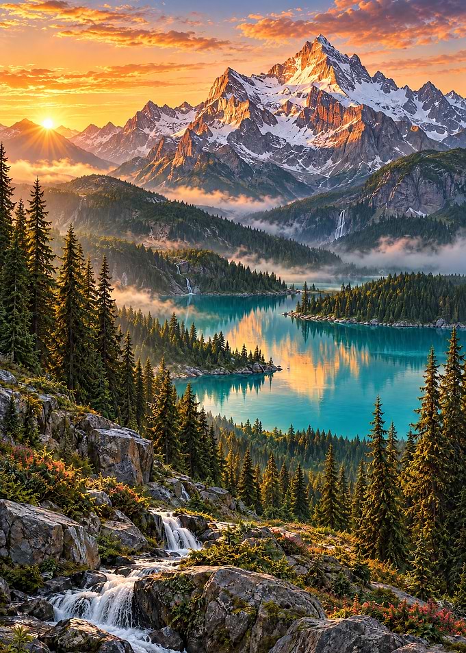 Majestic Mountain Lake at Sunset
