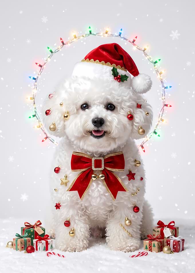 Festive Bichon Frise Christmas Portrait