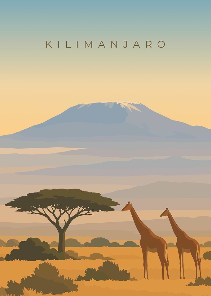 Kilimanjaro Tanzania | Minimal Vintage Travel Poster