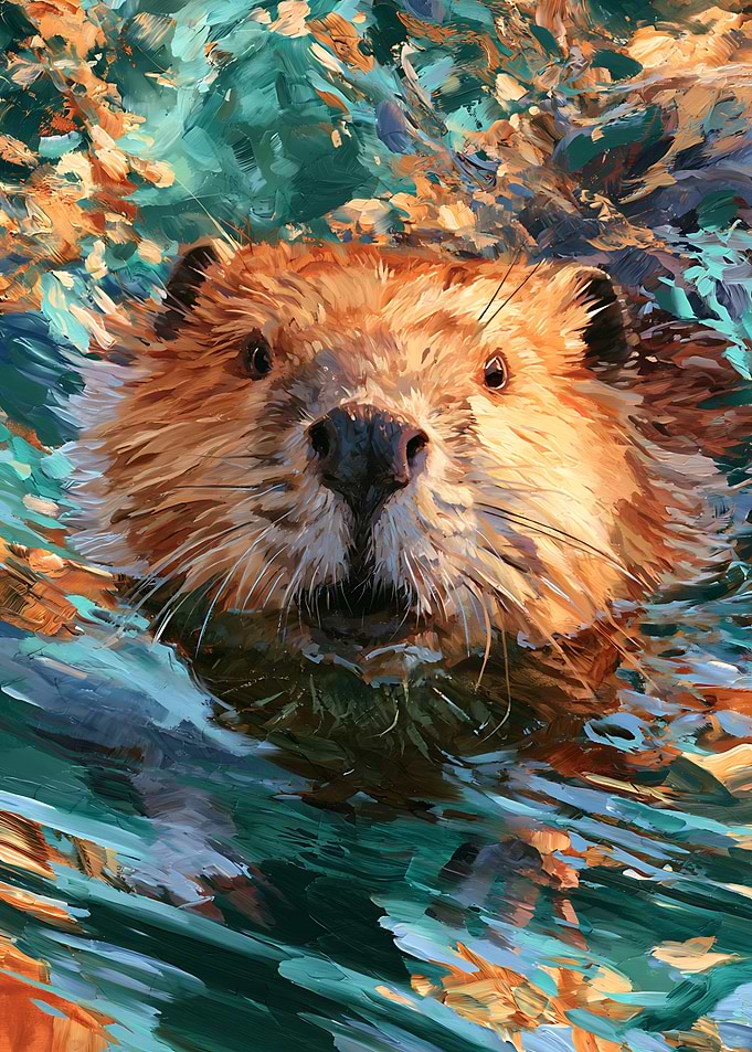 Impressionist Oil Painting of a Beaver