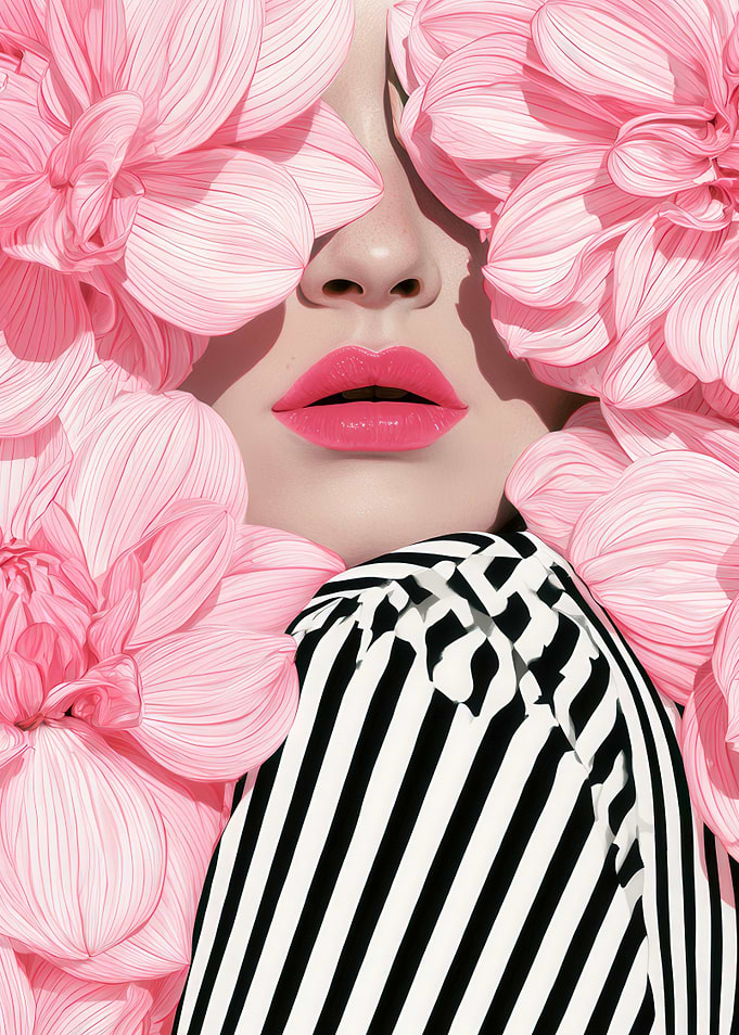Woman Surrounded by Pink Floral Blooms