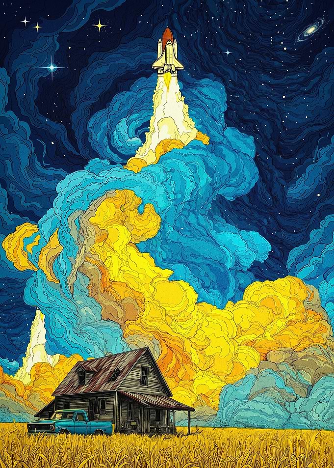 Rocket Launch Cosmic Surreal Art