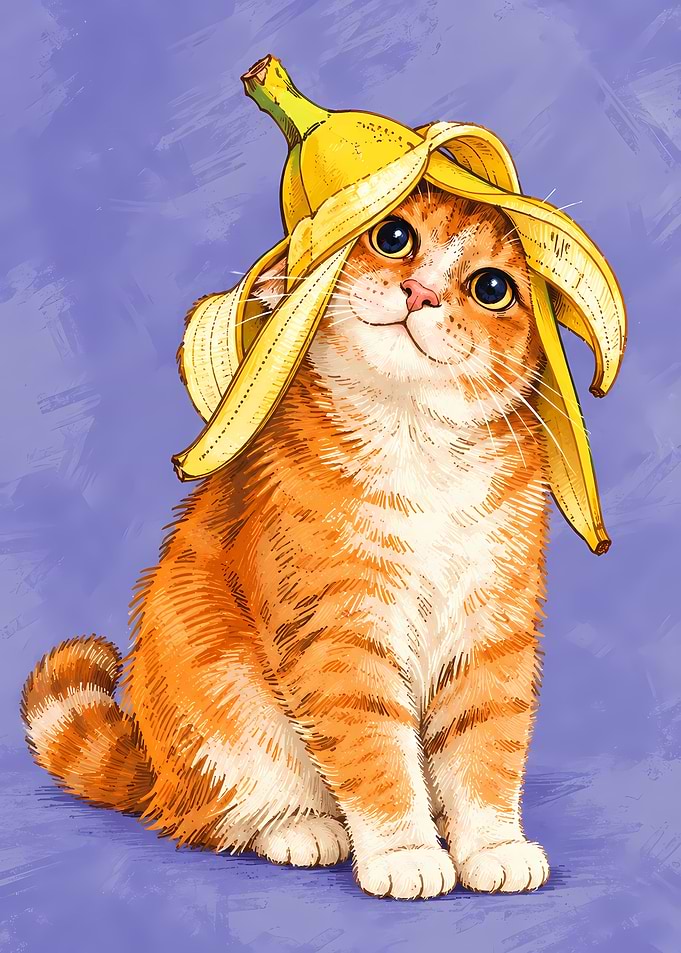 Cute Orange Tabby Cat Banana Hat