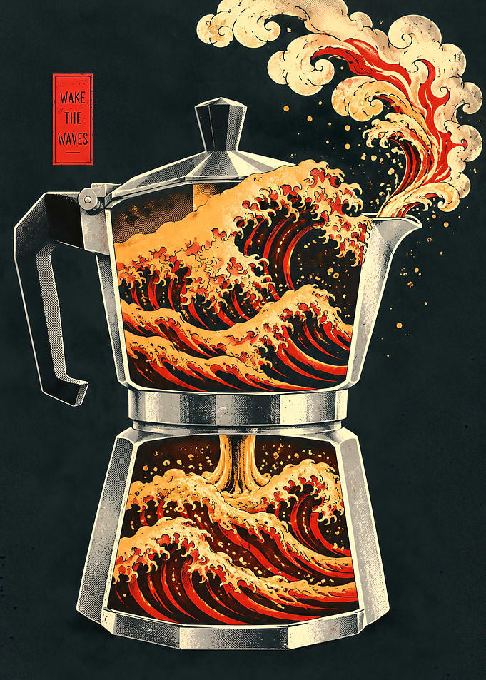 Great Wave Moka Pot Coffee Art