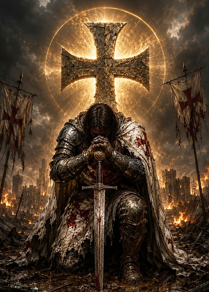 Kneeling Crusader Knight in Battle
